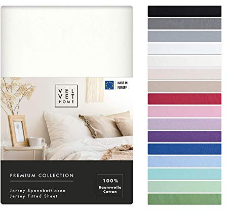 VelvetHome Spannbettlaken 160x200cm 100% gekämmte Baumwolle Made in EU Jersey Bettlaken 160x200 bis 25 cm Matratzenhöhe Spannbetttuch 160x200 Premium Qualität Schönen Farben Ecru 160 x 200