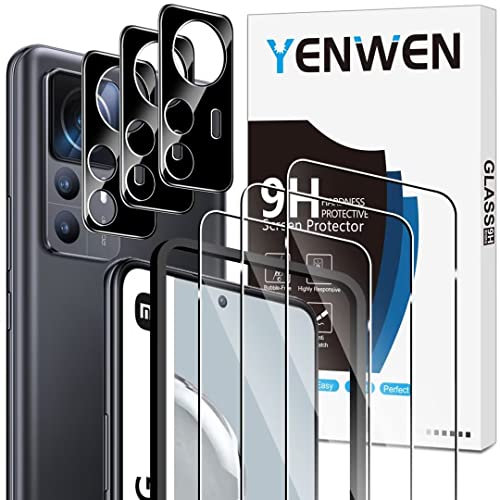 Yenwen Verre Trempé Compatible avec Xiaomi Mi 12T 5G, 3 Pièces Film Protection écran et 3 Pièces Caméra Arrière Protecteur, Anti Rayures - Dureté 9H Glass - Sans Bulles