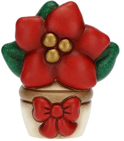 THUN - Natale 2022 - Soprammobile Vasetto con Stella di Natale in Ceramica Decorata a Mano, Versione Mini - Idea Regalo Natale 2022-4.8x3.2x5.5 cm h