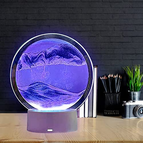 Sandscape, 3D RGB Tableau Sable Décoration D'automne Tableaux Sable Tourner Tableaux Mobiles Figures Décoratives Avec Lumière LED Sand Glas Bureau Décoration Détente USB Fonctionnant Piles (Violet)