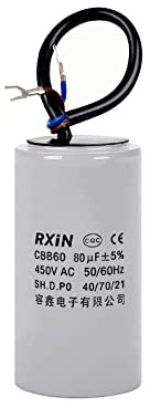 FOCMKEAS CBB60 Run Capacitor 80uF 450V AC 2 Wires 50/60Hz Cylinder 60mmx120mm (DXL) with Terminal for Washing Machine Air Compressor Water Pump Motor Refrigerators