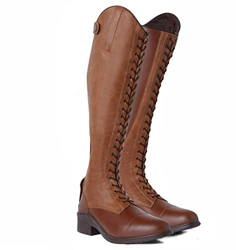 HORZE Damenreitstiefel mit Schnürung – Klassische Leder-Reitstiefel mit Frontschnürung und rückseitigem Reißverschluss