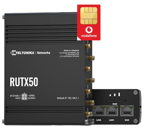 Teltonika RUTX50 5G Dual SIM Industrial M2M/IOT Router with Vodafone 5G Data SIM Card Bundle