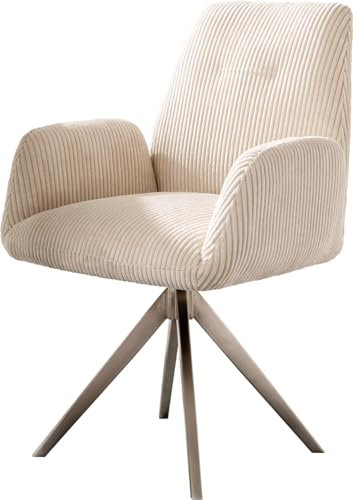 DELIFE Polsterstuhl Zoa-Flex Kreuzgestell kantig Edelstahl Cord Beige Taschenfederkern