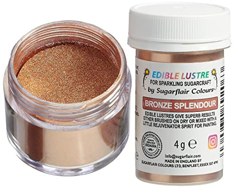 Sugarflair Bronze Splendour Edible Lustre Dust (E171 Free), Add a Lustrous Shine to Cakes or Decorations. Brush On or Add Rejuvenator to Create Eye-Catching Edible Paint - 4g