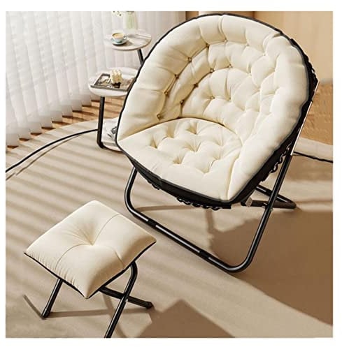WIGSELBL Moon Chair Saucer Chair Garden Camping Cozy Saucer Chair Oversized Folding Accent Chair Lazy Chair Sun Recliner Leisure Chair with Footstool for Indoor Outdoor (Color : White)