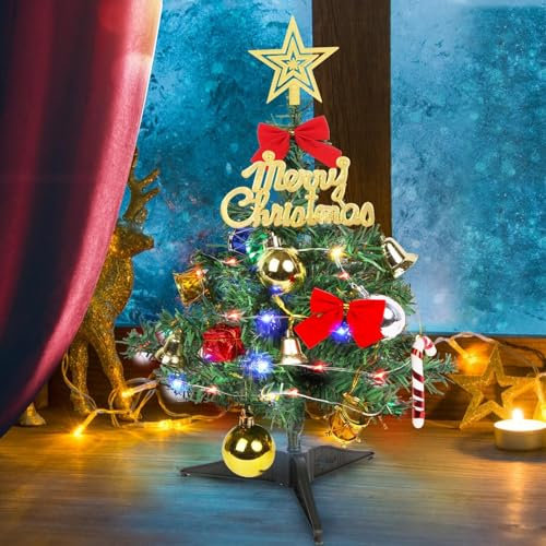 Kaket Mini Desktop Christmas Tree with Lights - 30cm Table Top Xmas Tree for Home Office Decoration