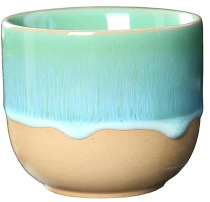 Yajuyi Keramiktassen, Espressotasse, 150 Ml Sakebecher Im Japanischen Stil, Handgefertigte Kung Fu Teetasse Ohne für Cappuccino, Kaffee, Milch Und Saf, Cyan-Blau