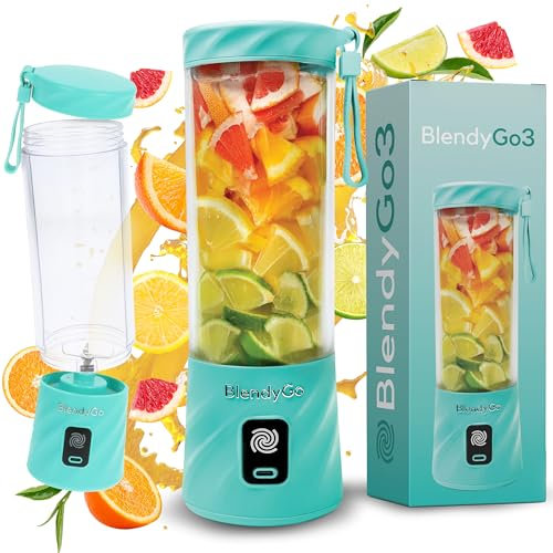 BlendyGo 3 Mixeur portable, Blender Électrique, Mini Portable Blender, Mini Mixeur Smoothie USB pour smoothies, Smoothie-Maker to go, 550 ml, sans BPA, Technologie PulseMotion & BlendPro (Menthe)