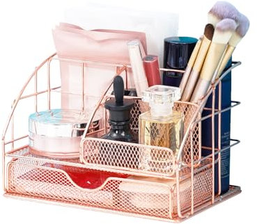 Catekro Schreibtisch Organizer und Zubehör mit 5 Fächern und 1 Schubladen, vier kostenlosen Linealen und 40 kleinen Binder-Clips, Make-up Aufbewahrungsregal