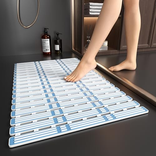 XIYUNTE Shower Mat Non Slip Anti Mould for Elderly - 68x40cm Bath Mat Non Slip Shower Mats for Inside Shower, Anti Slip Bath Mat with Powerful Suction Cups, Easy to Clean, Cut to Size, Blue