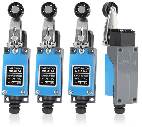 SWAWIS 4 Piezas Interruptor de Límite Momentáneo ME-8104, Final de Carrera Brazo de Palanca de Rodillo, 5A 250V AC NC-NO Interruptor de Viaje para CNC Router Laser Plasma Router