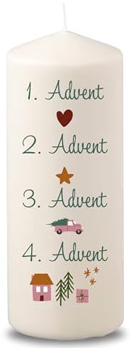 Villa Rosa Lotta – Handgemachte Weihnachtskerze Adventskerze mit Weihnachtsmotiv & Zahlen | Kerzen für Adventskalendar | 20x7 cm Kerze Weihnachtsdeko für Wohnzimmer | Weihnachstgeschenk