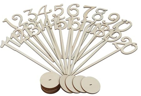 Relaxdays Numeri da Tavolo Nozze, Segnatavolo 1-20, HxD: 35x7,5 cm, Feste e Catering, Cartellini Cifre, Legno, Naturale