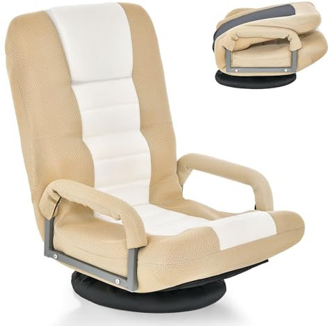 RELAX4LIFE Bodenstuhl Klappbar, Bodensessel mit 7-Fach Verstellbarer Rückenlehne & 360° drehbarem Sockel, Relaxsessel bis 150 kg belastbar, Lazy Sofa mit Armlehnen, für Wohnzimmer, Schlafzimmer, Büro