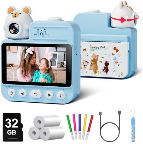 Gofunly Appareil Photo Enfant Instantanée, 3,0 Pouces Appareil Photo pour Enfants avec Carte de 32 Go, HD 1080P Vidéo Caméra Appareil Photo Numérique Enfant, Cadeau Jouet Filles Garçons de 3 à 12 Ans