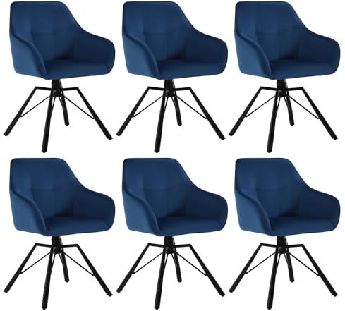 WOLTU Esszimmerstühle drehbar 6er Set, für Esszimmer Wohnzimmer, Bequeme Küchenstühle gepolstert mit Armlehnen Rückenlehne, mit Samtbezug, Blau