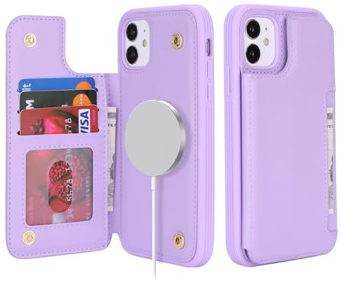 SailorTech for iPhone 11 Case with Credit Card Holder Magsafe, iPhone 11 Phone Leather Case for Women Compatible mag safe Card Slots Durable Shockproof Wallet Case - Purple