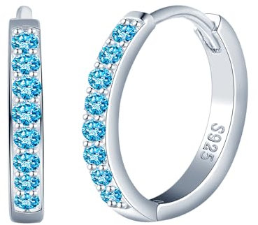 CPSLOVE Elegante Damen Ohrringe 925 Sterling Silber Creolen Mädchen Fashion Reifen Ohrringe mit Blau Zirkonia Hoop Durchmesser 1cm