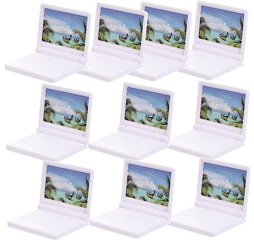 TOYANDONA Miniature Laptop for Doll House 10pcs Mini Toy Laptops White Plastic Material Decorative Computer Accessories