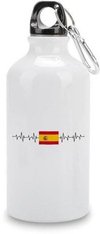 Guangpat Botellas de agua deportivas de viaje con bandera de España, botella de agua de aluminio de 14 onzas, botella de viaje aislada con clip de mosquetón y parte superior deportiva para deportes y