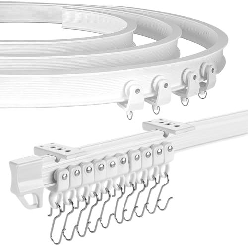 XCK Trimmbare Deckenvorhangschiene Deckenhalterung 4,9 m, flexible Vorhangschiene, weiße Deckenschiene für Vorhänge