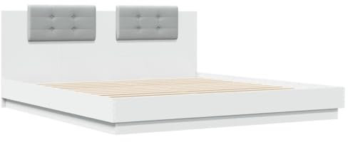 vidaXL Bettgestell, Bett mit Kopfteil, Bettrahmen mit Lattenrost, Doppelbett für Schlafzimmer, Schlafzimmerbett, Weiß 160x200cm Holzwerkstoff