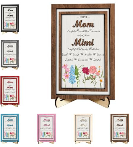 Placa de madera personalizada con el nombre del niño para el día de la madre con el nombre del niño y el mes de nacimiento, con soporte, 2 capas personalizadas, tablero de flores para el mes de