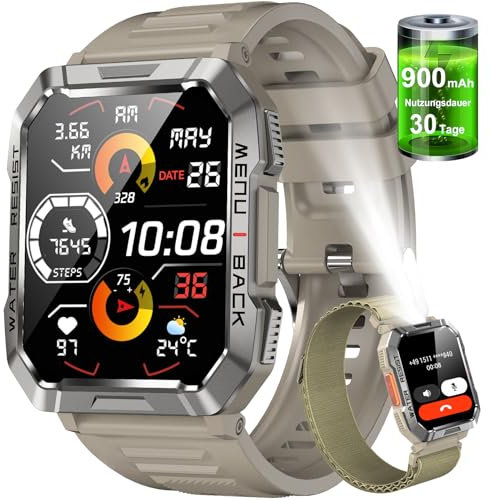 IOWODO Montre Connectée Homme, Appel Bluetooth, Écran 1.39 TFT, Moniteur Cardiofréquence/SPO2, Analyse Sommeil, 100 Modes de Sport,pour Android/iOS (Grise)