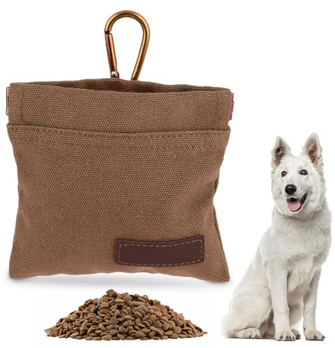 Jeffdad Leckerlibeutel für Hunde, Freihändige Futterbeutel Hundetraining mit Karabiner Freihändige Hundeleckerlitasche Automatischem Verschluss Welpen Leckerlitasche für Hundetraining (Khaki)