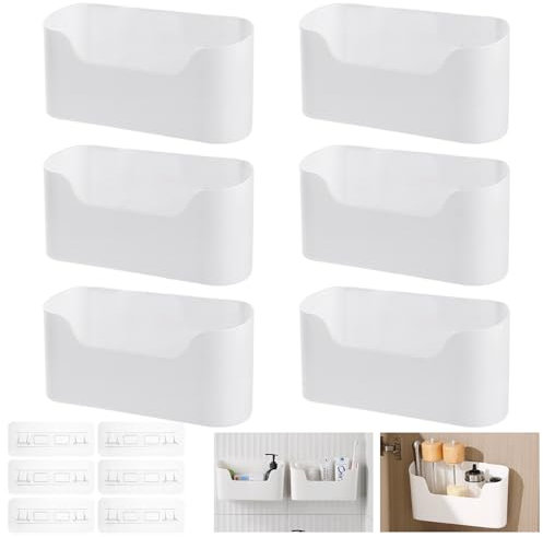 GBACHOOSE 6 Pcs Kitchen Cabinet Door Storage Box, Plastic Self-Adhesive Wall Mounted Storage Box, White No-drill Under The Sink Organiser for Kitchen Cabinet Bathroom Fridge Small Items Organiser