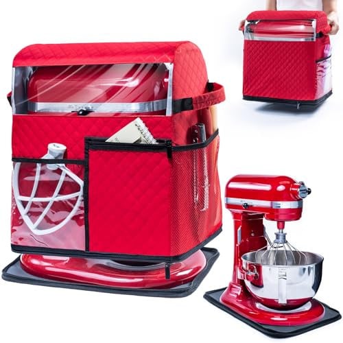 BAGSPRITE Funda para batidora de pie con base deslizante desmontable compatible con batidora KitchenAid, bolsa de almacenamiento para 6/7/8 cuartos de galón con bolsillos para accesorios y accesorios