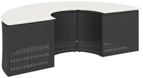 vidaXL Gartenhocker, Sitzhocker mit Kissen, Fußhocker für Garten Terrasse, Fußbank Fußstütze Gartensessel Gartenmöbel, Schwarz Poly Rattan