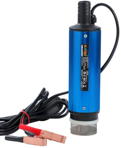 KATSU Tools Bomba de transferencia de combustible diésel de 12 V 60 W, bomba de agua sumergible de aleación de aluminio de 51 mm de diámetro, 33 l/min, para coche, camión, barco