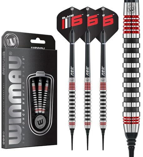WINMAU Darts Advance 500 Serie Rot 20g Barrel / 22g Vollgewicht Professionelles Wolfram Softip Dart Set mit Flights und Schäften (Schäfte)