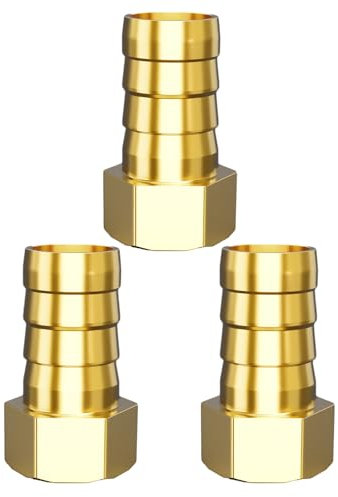 Atisite Raccords Cannelé Tuyau en Laiton 19mm Barbillon x 1/2 Pouce Filetage Intérieur, Raccord de Tuyau Fileté avec Hexagonal, Barbillon Raccord Connecteur pour la Conversion de Tuyau(Lot de 3)