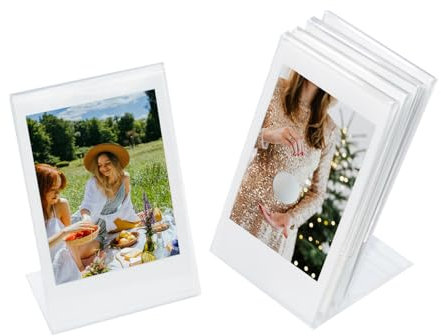 2 x 3 Zoll Bilderrahmen, Acryl transparent Mini-Bilderrahmen L-Form Desktop-Rahmen für Fujifilm Instax Mini 12 11 99 90 40 9 8 7 EVO Filme, für 54 x 86mm Bilder (5 Stück)