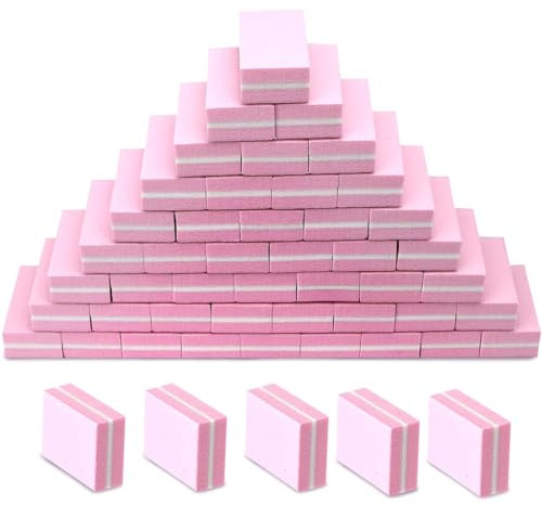 50Pcs Nail Buffers Sponge Nail File Buffer 100/180 Buffing Sanding Block File for Natural Gel Acrylic Nails Manicure Tools (Pink)