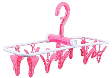 KITANDOVE Hanger De Secado Plegable y Resistente Al Viento con Clips para Ropa para Interior y Exterior Colgador De Ropa para Lencería y Calcetines Color Rosa