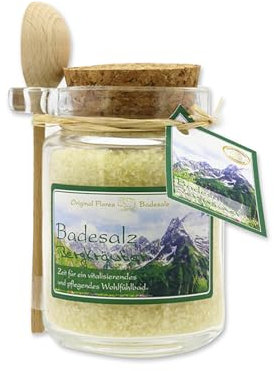 Florex Badesalz Bergkräuter im dekorativen Glas mit Holzlöffel 300 g