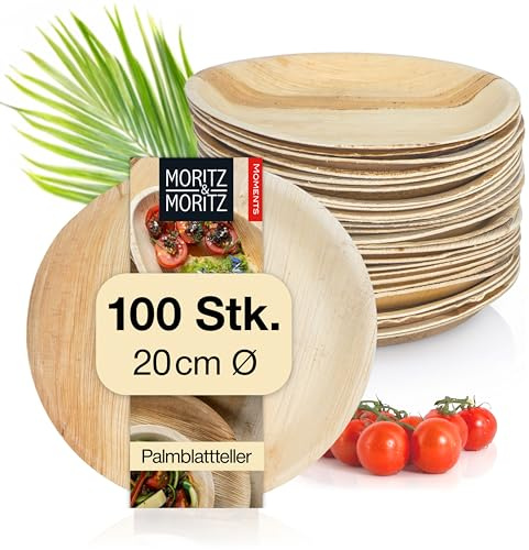 Moritz & Moritz Palmblatt Teller rund Ø 20 cm - 100 Nachhaltige Einwegteller - Alternative zu Bambusteller und Bambusgeschirr