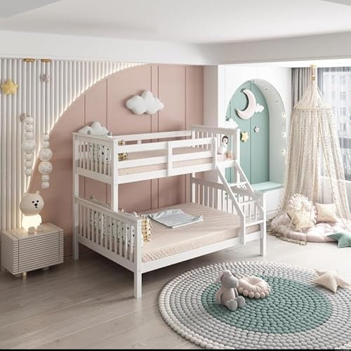KOSY KOALA Trio Bunk Bed White Pine Wood and MDF Bunk Bed with 3ft Single Top and 4ft6 Double Bottom Bed Includes 2 Mattresses 150.5 x 198.5 x 148.8 cm