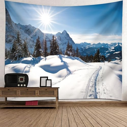 Bishilin Wandbehang Tuch Winter Motiv, Wandteppich 210x140CM Sonne Berge Bäume Wall Hanging Tapisserie Wandbehang fur Kinderzimmer Wohnzimmer