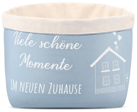 Xuniea Brotkorb Viele schöne Momente IM NEUEN ZUHAUSE Geschenk zum Umzug oder Auszug Brötchenkorb Einzugsgeschenk Brottasche Geschenkidee zum Einzug Brotkorb aus Stoff(Blau)