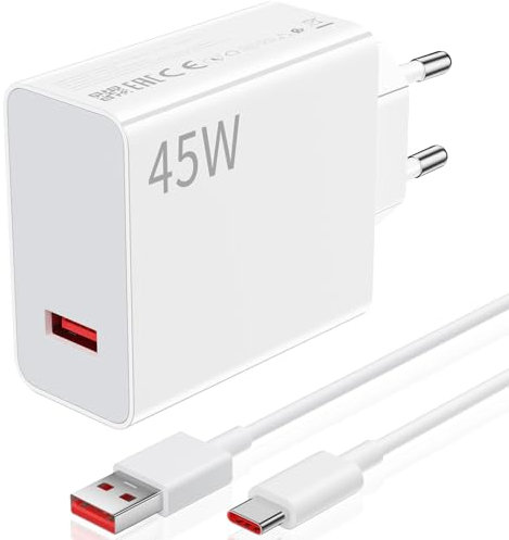 AIAUXAI per Xiaomi 45W Turbo Caricabatterie Caricatore 6A Cavo di Ricarica USB C 1M per Xiaomi Redmi Note 14 Pro 13 13X 11 POCO X7 M6 Caricatore Rapidoe con Tipo C Cavo per Redmi Note 10 9 8 Mi 11 Pad