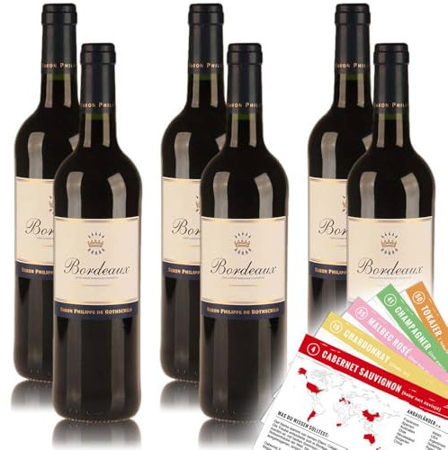 Baron Philippe de Rothschild Bordeaux Rouge, trocken, sortenreines Weinpaket + VINOX Winecards (6x0,75l)