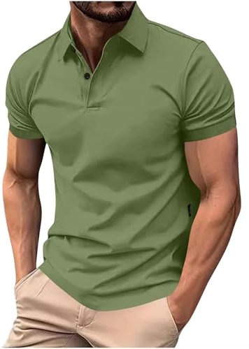 KOG Poloshirt Herren Polohemd Kurzarm Oberteile Einfarbig Streetwear Retro Baumwolle Freizeitshirt Amazon Essentials Teenager Shirt Mode Junge Sommer Tee Sale Grün L