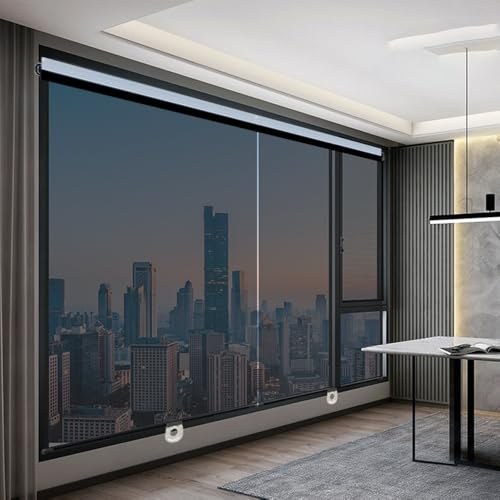 One-Way Privacy Window Shade Spring Roller Blinds with 48 Widths & Custom Size, No Drill Adhesive for Glass Doors/Windows, Heat Blocking PET Material for Home Office Nursery 12-59W x59/79(Black,75W x