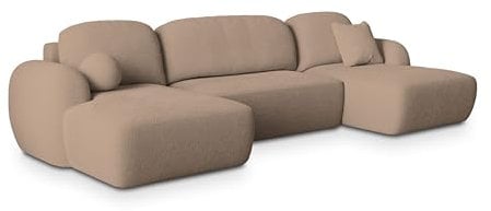 Masseno Ecksofa Savona N mit Schlaffunktion U-Form, Sofa mit Bettkasten, Wohnzimmersofa, Couch, Soffa, Bettsofa, Couchgarnitur- Beige, Now OR Never 05
