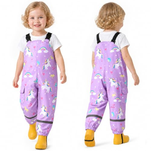 Baogaier Kids Rain Trousers Boys Girls Waterproof Dungarees, 2-7 Years | Adjustable Mud Dirty Proof Pant, Reflective Strip, Lightweight Rain Bib Pants, Outdoor Puddles Play Nursery Cycling Rainwear